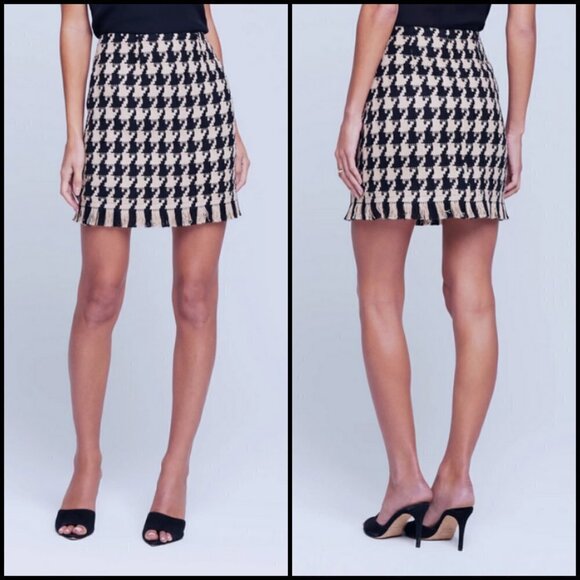 💕L'AGENCE Inez Tweed Blazer + Livia Tweed Skirt Light Camel Black Houndstooth 6 - Picture 3 of 16